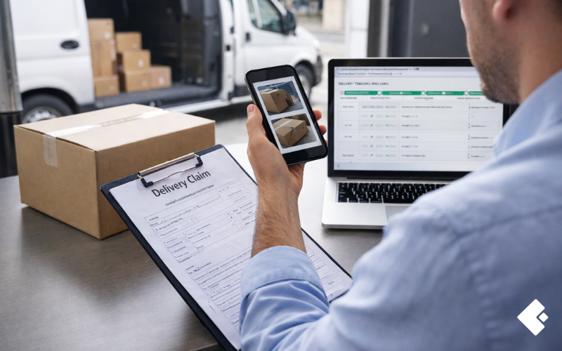 Claims professional reviewing delivery claims with parcel tracking data and delivery photos to support accurate claim decisions in 2026